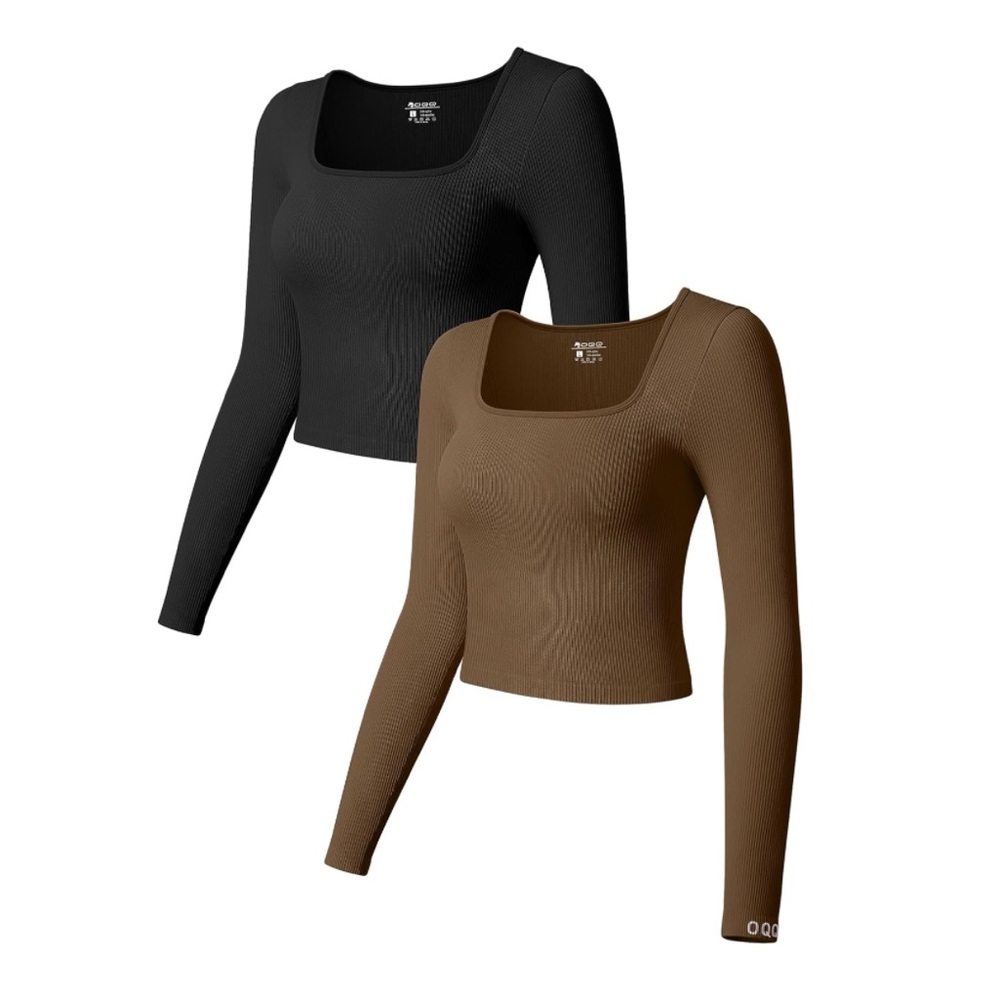qqq ribbed lounge long sleeve crop top - brown